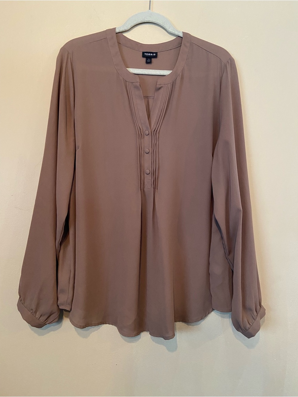 Torrid Muted Taupe button-front pintuck blouse